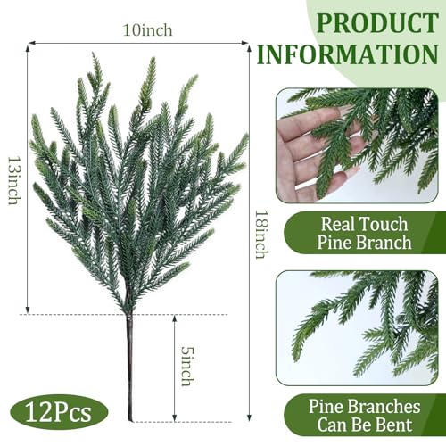 Tulvend 12 Pcs Artificial Pine Branches Real Touch Holiday Decor