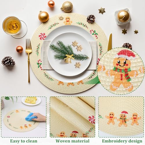 Remerry Christmas Gingerbread Man Round Placemats Set of 6 - Holiday Table Decor