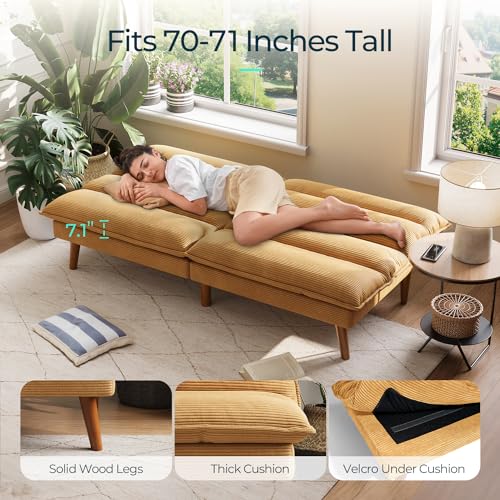 Convertible Corduroy Futon Sofa Bed, 71-Inch Small Sleeper Loveseat