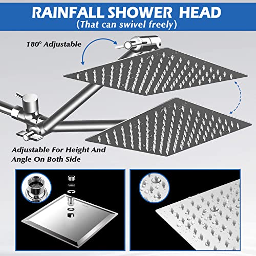 8-Inch Rainfall Shower Head Combo with Handheld Spray and Adjustable Arm