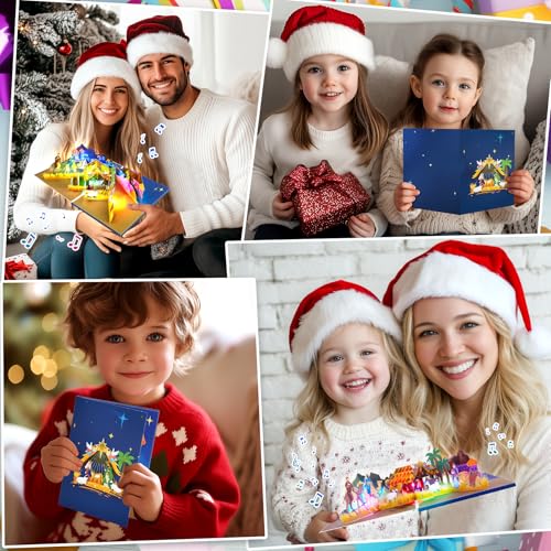 Pop Up Christmas Card with Light and Music, Nativity Musical