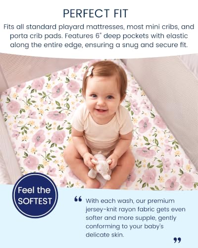 TotAha Soft Fitted Pack and Play Sheets, 2 Pack - Floral Mini Crib Sheets