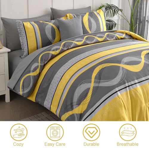 Queen Bed in a Bag Comforter Set - 8-Piece Yellow Patchwork Striped Boho