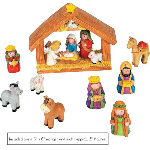 Mini Christmas Nativity Set with Stable - 9-Piece Resin Figures