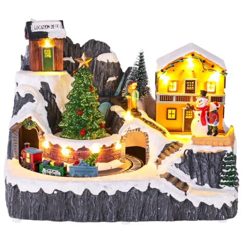 MEETYAMOR Lighted Christmas Village Set with Moving Train & Trees - Indoor Holiday Decor