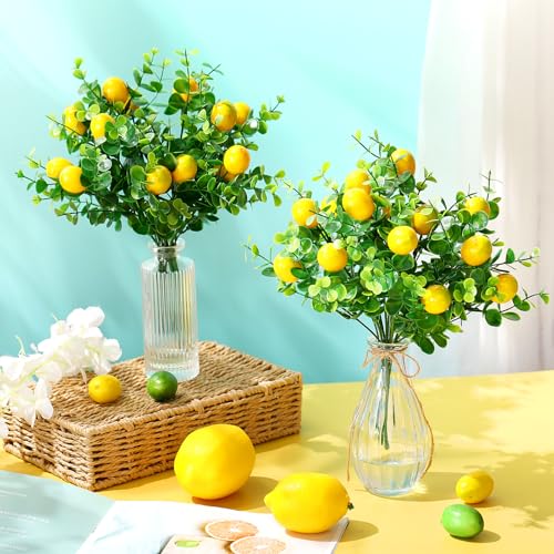 6 Pack Artificial Lemon Branches - Vivid Yellow Faux Lemons for Home Decor
