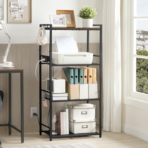 4-Tier Bakers Rack with Power Outlet, Microwave Stand and Storage Shelves
