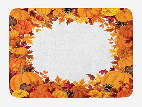 Thanksgiving Bath Mat - Plush Non-Slip Pumpkin Decor, 30.2" x 20"