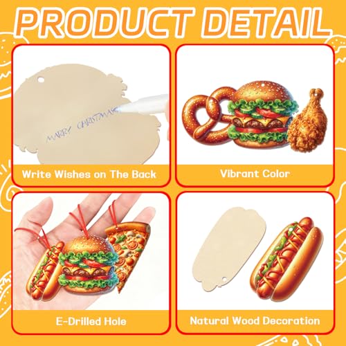 FLYAB 12Pcs Food Christmas Ornaments – Wooden Pizza Slice Hanging Decor, B1