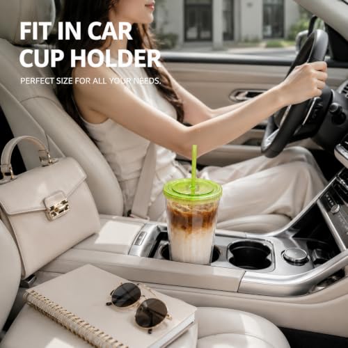 Sursip 3 Pack 32oz Clear Reusable Tumblers with Lids & Straws - Ice Coffee Cups