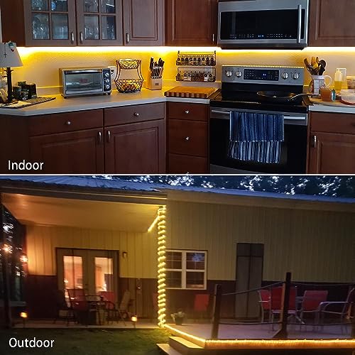 40ft LED Rope Lights Outdoor Warm White, Connectable & Waterproof 110V 432 LEDs