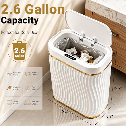 Automatic Touchless Bathroom Trash Can 2.6 Gallon Narrow Smart Garbage Bin
