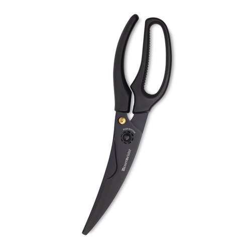 Messermeister 10-Inch Push Button Take-Apart Poultry Shears, Titanium Black - High-Carbon Stainless Steel & Soft-Grip Handles - Includes Nut Cracker & Bottle Opener