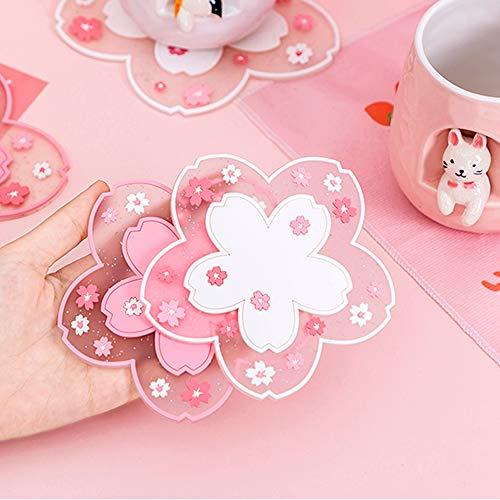 Sakura Cherry Blossom PVC Coasters - Cute Flower Drink Mat Set of 2