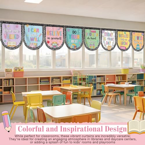 8-Piece Composition Notebook Classroom Curtains, Inspirational Window Panels