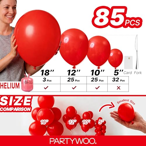 PartyWoo Red Balloons 85 Pcs Assorted Sizes Latex Balloon Arch Kit