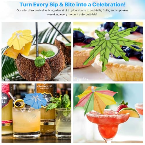 150 Pack of Tropical Drink Umbrellas for Cocktails & Desserts - Vibrant Party Decor