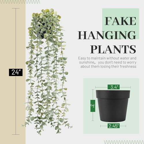 Artificial Hanging Eucalyptus Plant in Black Pot - 24 Inch Faux Greenery Decor