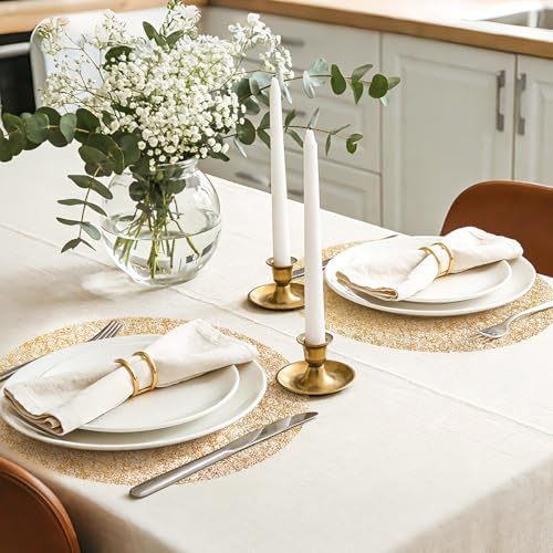 Soleebee 12 Pack Gold Placemats 13 Inch Round Disposable Table Mats - Textured Mesh Charger Doilies for Wedding Party