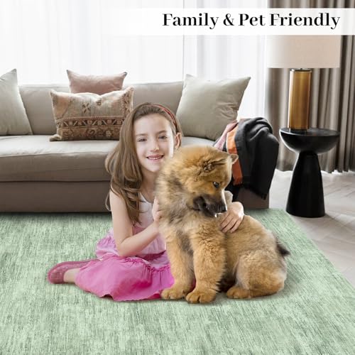 Green 6x9 Modern Abstract Area Rug - Non-Slip, Stain-Resistant, Machine Washable