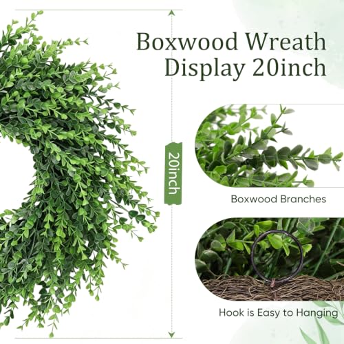 20-Inch Artificial Boxwood Wreath for Front Door – All-Season Greenery