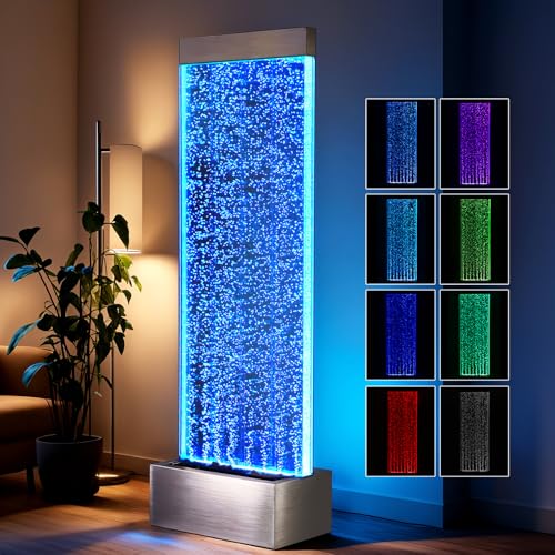 63-inch Indoor Floor Standing Bubble Wall Fountain with LED Color Lights