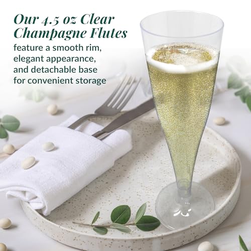 Reli. Plastic Champagne Flutes 100 Pack - Clear, 4.5 oz Disposable Glasses