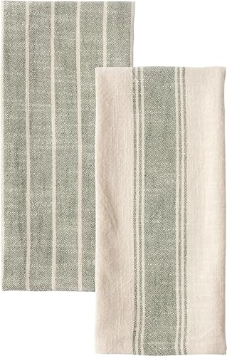 Rustic Farmhouse Cotton Kitchen Towels - 18 x 28 Inch, Set of 4, Olive