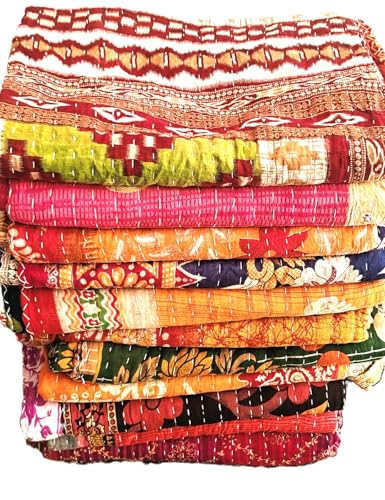 Handmade Vintage Kantha Quilt - Reversible Cotton Throw Blanket (54 x 84 inches)