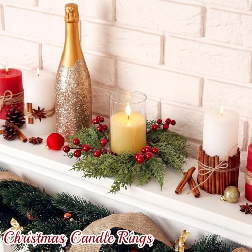 12 Pack Christmas Candle Wreath Rings with Red Berries - 3.7 Inch