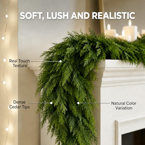 FesNiva 6FT Real Touch Pine Cedar Garland for Christmas Decor - 1 Pack