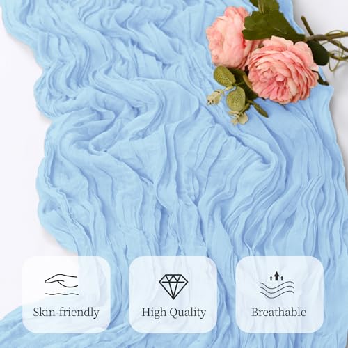 12 Pack Baby Blue Cheesecloth Table Runners, 17x108 Inch Boho Gauze Fabric