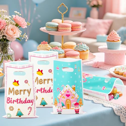 50PCS Pink Candy House Party Favor Bags Waterproof Material for Birthdays