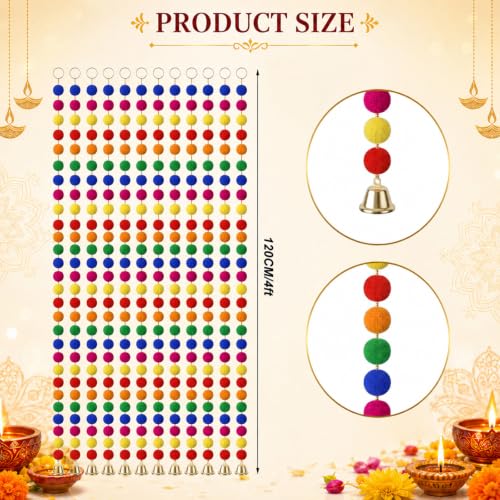 Bright Marigold Garland with Bells - 4ft Diwali & Festive Decor, 12 Pcs