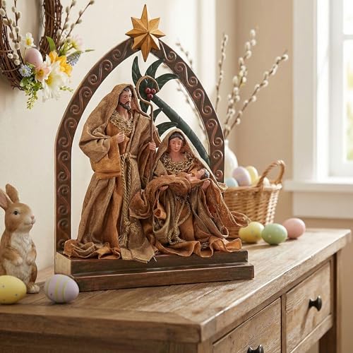 Resin Nativity Scene Set - 14.5" Holy Family Figurines for Holiday Decor