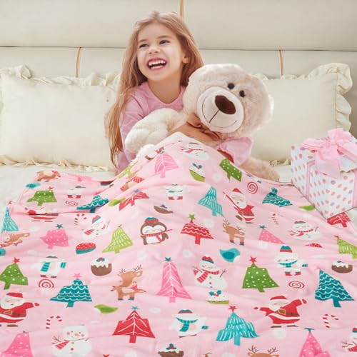 Pink Christmas Throw Blanket 50x60in for Women Girls - Cozy Holiday Decor