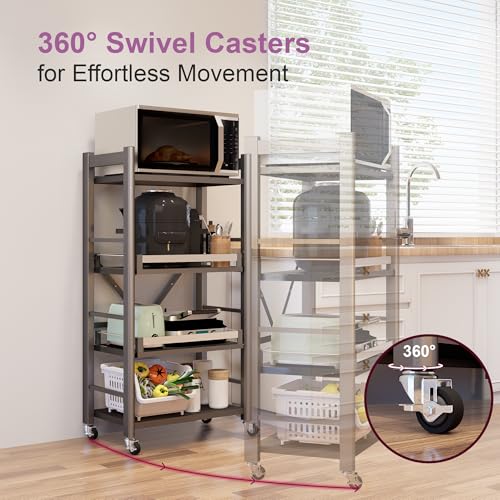 4-Tier Rolling Baker's Rack with Pull-Out Shelves, Microwave Kitchen Cart