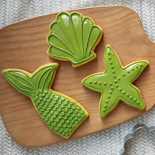 Q-BAKER Mermaid Cookie Cutters Set - Stainless Steel Sea Creatures for Baking