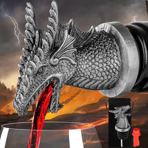 LKKCHER Silver Dragon Liquor Pourer and Stopper Set - 2-in-1 Wine Bottle Accessory