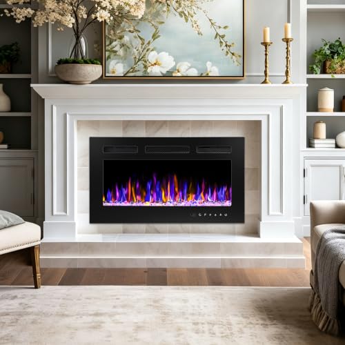 30-Inch Electric Fireplace Wall Mounted and Recessed Heater with Remote