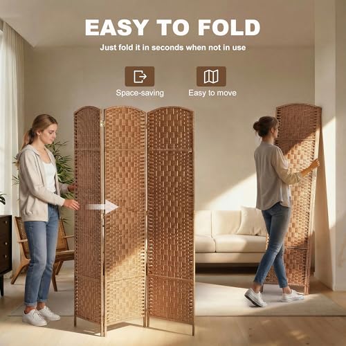 3-Panel Woven Room Divider, 6FT Folding Privacy Screen Partition
