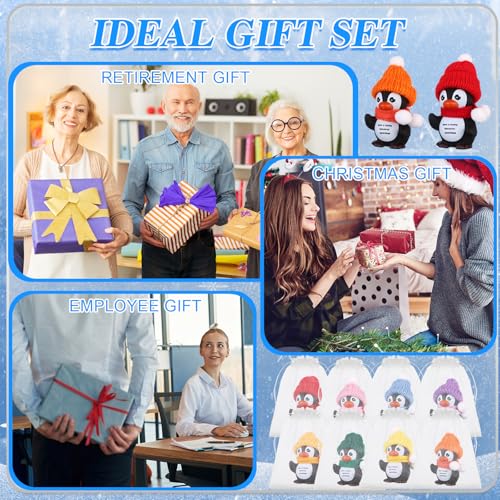 Penguin Christmas Figurine Set with Greeting Cards & Gift Bags - Holiday Decorations for Staff & Coworkers