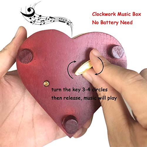 Heart Shaped Wooden Wind-Up Music Box - Vintage Hollow Out Mechanism