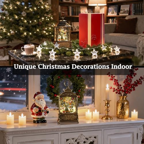 Christmas Snow Globe Lantern with Music & Lights - Flying Santa Scene, Giftable Holiday Decor