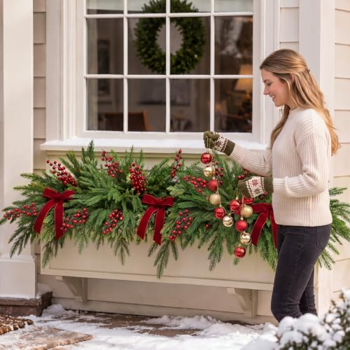 Riceshoot 2 Pcs Christmas Artificial Norfolk Pine Branches with Red Berries - Berry Variation