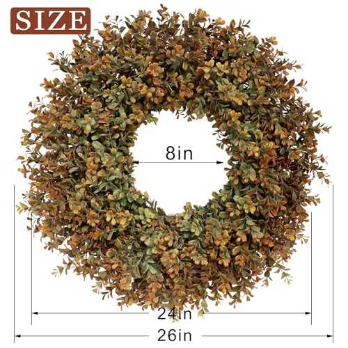 26-Inch Artificial Fall Boxwood Wreath for Front Door Autumn Home Decor