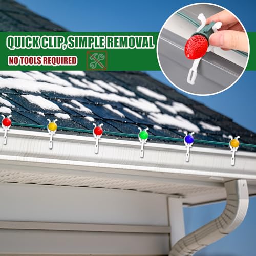 Cinnvoice 2 Pcs Christmas Light Clips for C7/C9 Mini Bulbs – Gutter & Roof Edge Clips