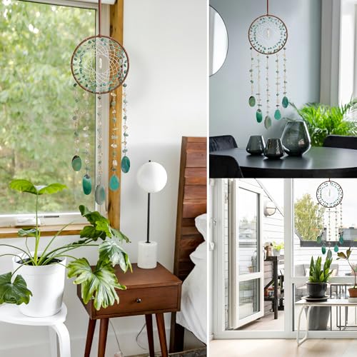 Boho Crystal Dream Catcher Wall Hanging with Natural Gemstones