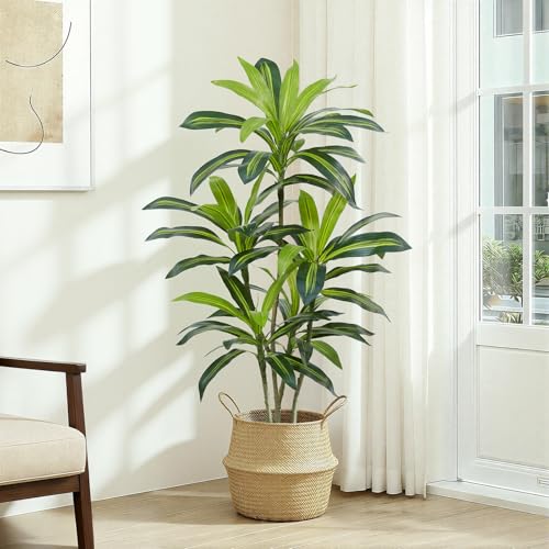 4FT Tall Dracaena Artificial Tree with Real Touch Leaves - Potted Faux Plant for Home Decor