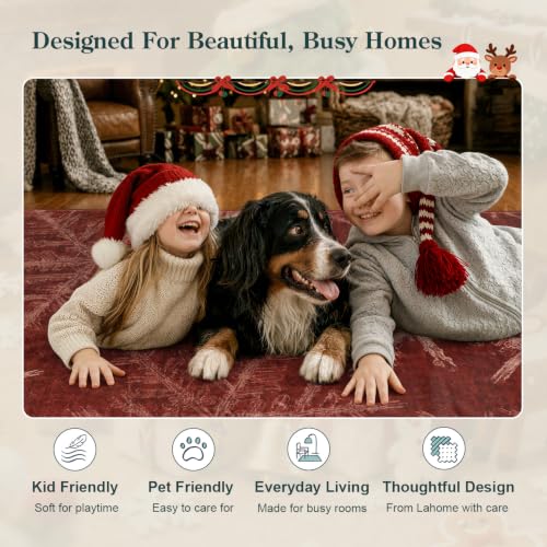 Lahome 2x3 Red Snowflake Christmas Rug - Christmas Kitchen Area Rug (2' x 3')